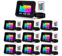 Cecaylie Foco LED RGB para exteriores, 10pcs 20 W Proyector RGB Exterior con mando a distancia, regulable, 16 colores 4 modos IP66, resistente al agua, función de memoria para Terraza