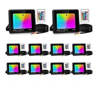 Cecaylie Foco LED RGB para exteriores, 10pcs 50 W Proyector RGB Exterior con mando a distancia, regulable, 16 colores 4 modos IP66, resistente al agua, función de memoria para Terraza