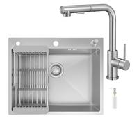 CECIPA Fregadero de cocina de 60 x 49 cm, acero inoxidable con orificio para grifo, 4 lavabo, fregadero de cocina, fregadero empotrable, incluye sifón y sobre