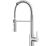 CECIPA Grifo de cocina extensible, grifo de cocina de alta presión con ducha retráctil, grifo mezclador de cocina con dos funciones de pulverización, arco alto, grifo de fregadero de 360°, acero