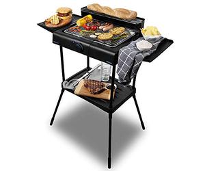Cecotec Barbacoa eléctrica PerfectSteak 4250 Stand con 2400 W, Parrilla de Acero Inoxidable, Soportes con Gran Superficie, 3 Niveles de Altura y Panel Cortavientos, Acero Inoxidable, PerfectSteak