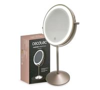 Cecotec Espejo de Maquillaje Redondo con Doble Cara Normal y Aumento 10x FaceCare Mirror Dual. Recargable, 3 Intensidades de Luz, Cuerpo Acero INOX, Posición Ajustable, Botón Táctil, Carga Tipo C
