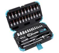 Cecotec Maletín Portaherramientas 46 Piezas ToolBox KRK 2200. Carraca Profesional de 72 Dientes, Vasos CR-V de Alta Resistencia, Puntas de Acero S2, Vasos para Llantas, Maletín Resistente
