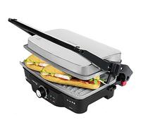Cecotec Parrilla Eléctrica Rock'n Grill 1500. Revestimiento de Piedra Rockstone, 1500 W, Regulador de Temperatura, Apertura 180º, Superficie 28.7 x 17 cm, Acero Inoxidable y Plástico
