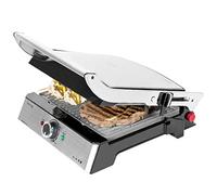 Cecotec Rock'n Grill Pro - Parrilla Eléctrica, Revestimiento de Piedra Rockstone, Placas Extraíbles y Reversibles, Apertura de 180ª, Superficie Amplia 2200 W, Acero Inoxidable