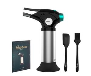 Cecotec Soplete de Cocina Polka Flame-Cook 1000 Steel. Alcanza 1300ºC, Regulador de Ajuste de llama, Bloqueo de Seguridad, Pincel, Espátula y Recetario incluido