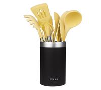 Cecotec Utensilios de Cocina de Silicona Polka Experience Vulcano. Set de 9 piezas Amarillo, Recubierto Soft touch y Mango de Acero. Materiales: Silicona, Nylon y PP, Incluye Holder Polka