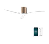 Cecotec Ventilador de Techo EnergySilence Aero 5500 Aqua GoldWhite Connected, Motor DC 40W, Diámetro 132 cm, Bajo consumo, Wifi, Mando, Exteriores, Temporizador, Verano e invierno, Silencioso