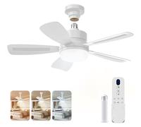 Ceiling Fan with Light and Remote Control, 2000 Lumens LED Ceiling Fan Lamp, 3 Dimmable Colors, E27 Base, Ceiling Fans with Light for Bedroom/Living Room of 15-20 m²