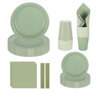 CEILIWEN Juego de vasos de platos de papel verde, 250 piezas de suministros para fiestas verde salvia, incluye platos de papel de 25 cm, platos de postre de 7 pulgadas, servilletas, tazas, pajitas