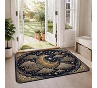 Celestial Crescent Moon and Stars Fanciful - Alfombra de área de 2 x 3 pies | Diseño celestial, detalles de estrella dorada, horizonte nocturno místico, decoración del hogar de ensueño