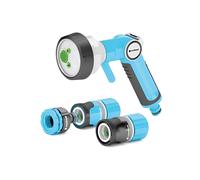 Cellfast ergonomic multifunctional watering gun for drip irrigation, adjustable water flow with 4 functions, SAFETOUCH™ safety system, and HANG UP™ feature for easy storage. Ideal for your garden hose