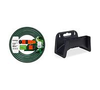 Cellfast Jardin Manguera, Verde, 20 m + Relaxdays Enrollador de Manguera, Soporte de Pared, Plastico, Negro, 14 x 24 x 16 cm