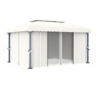 Cenador Aluminio 4x3 m Blanco Crema con Cortinas y Malla | Poste aluminio, acero recubierto polvo, poliester PA, tejado 2 niveles, cierres gancho bucle, montaje facil