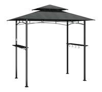 Cenador Barbacoa Acero Antracita 240x150x243 cm | Tejado Poliester Resistente Agua, 2 Estantes Laterales, Gancho Luz, Abrebotellas, Uso Exterior