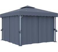 Cenador con cortina gris antracita aluminio 3x3 m