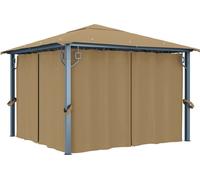 Cenador con cortina gris taupe aluminio 300x300 cm