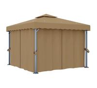 Cenador Con Cortina Gris Taupe Aluminio 3x3 M Vidaxl