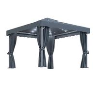 Cenador Con Cortina Y Tira De Luces Aluminio Antracita 3x3 M Vidaxl