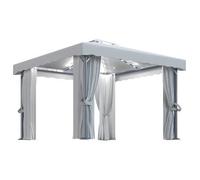 Cenador Con Cortina Y Tira De Luces Led Aluminio Crema 3x3 M Vidaxl