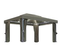 vidaXL Cenador con Cortina y Tira de Luces Lateral Pérgola Jardín Patio Toldo Sombrilla Parasol Tienda Carpa Marquesina Aluminio Taupé 4x3 m