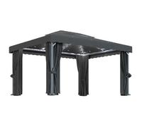 Cenador Con Cortina Y Tira De Luz Led Aluminio Antracita 4x3 M Vidaxl