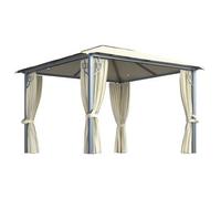 Cenador Con Cortina Y Tira De Luz Led Aluminio Crema 300x300cm Vidaxl