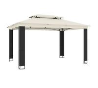 Cenador Con Doble Techo Tela Crema 3,94x2,96 M Vidaxl