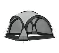 Cenador con Iluminación LED Solar Pabellón para Eventos Gazebo con Cortinas Laterales 4 Mosquiteras Fibra de Vidrio Poliéster 345 x 345 x 247 cm Gris Oscuro/Gris Claro