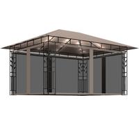 Cenador con mosquitera y tira luz LED taupé 4x3x2,73m 180 g/m²