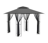 Cenador con Paredes Acero Gris Antracita 300x300x270 cm | Estructura de acero resistente, Tejado de dos niveles impermeable, Paredes de malla con cremalleras, Ideal para reuniones