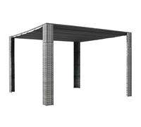 Cenador con techo de polirratán, 300 x 300 x 220 cm, gris antracita | Ratán de polietileno de fácil cuidado, marco de acero recubierto de polvo, cubierta corredera, para jardín o terraza