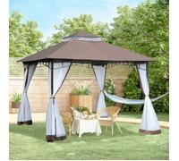 Cenador De Jardín De Poliéster Metal 3x3m - Outsunny. Marrón Y Negro