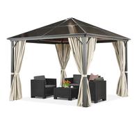 Cenador de jardín Milos 3x3m con mosquitera y cortinas color crema Garden Point