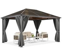 Cenador de jardín Milos 3x4m con mosquitera y cortinas grises Garden Point