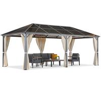 Cenador de jardín Milos 3x6m con cortinas color crema Garden Point