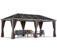 Cenador de jardín Milos 3x6m con cortinas marrones Garden Point