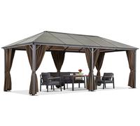 Cenador de jardín Milos 3x6m con mosquitera y cortinas marrones Garden Point
