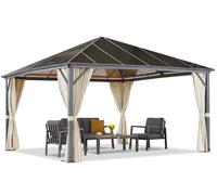 Cenador de jardín Milos 4x4m con cortinas color crema Garden Point