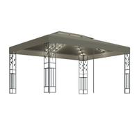 Cenador doble techo y tira de luz LED gris taupe 3x4 m 180 g/m²