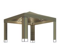 Cenador doble techo y tira luz LED gris taupe 3x3x2,7m 180 g/m²