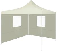 Cenador plegable con 2 paredes color crema 291x291x315 cm