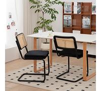 Cenbunsh Sillas de Comedor de Mediados de Siglo, Set de 2, con Respaldo de Ratán y Asiento de Terciopelo, Estructura de Acero Cromado, Color Negro, 53 x 46.4 x 84.6 cm, 14 kg