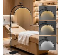 cenoz Lampara Para Extensiones De Pestañas, 55cm Plegable Lámpara Media Luna Manicura con Soporte, Lampara de Pie Led Para Salon, Teléfono, Tatuador, 3 Temperaturas de Color & 3000K-6500K, Negro