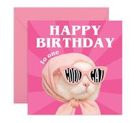 CENTRAL 23 Fabulosa tarjeta de cumpleaños para mujer, con texto en inglés "One Cool Cat", divertida tarjeta de felicitación rosa para amigas, hermanas, tía, abuela, mamá, colega, novia, esposa