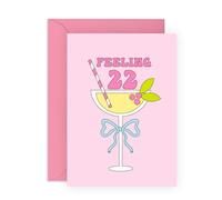 Central 23 Tarjeta de 22 cumpleaños - Feeling 22 - Regalos para ella, mejor amigas, prima, novia, hermana, colega, esposa 22 años - vino y cócteles - Viene con pegatinas