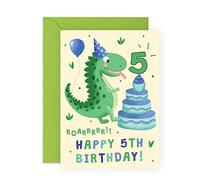 Central 23 - Tarjeta de 5º cumpleaños para niño, tarjeta de cumpleaños de dinosaurio, cinco años, regalos de quinto cumpleaños para niños, hijo, nieto, sobrino, 5 años, viene con divertidas pegatinas