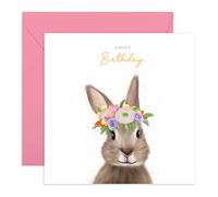 CENTRAL 23 Tarjeta de cumpleaños de conejo para niñas, sobrina, hermana, mejor amiga - lindo conejo floral - regalos para mujeres divertidos - viene con divertidas pegatinas