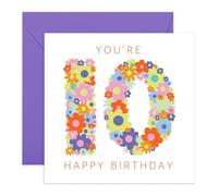 CENTRAL 23 Tarjeta de cumpleaños para niña de 10 años - Floral Rainbow Edad 10 - Tarjeta de feliz cumpleaños para niños de diez años - 10 cumpleaños - Regalos para hija, nieta, hermana, sobrina -