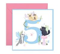 CENTRAL 23 Tarjeta de cumpleaños para niña de 5 años, gato de hadas de 5 años, tarjeta de feliz 5º cumpleaños para niños de cinco años, 5º cumpleaños, regalo para hija, nieta, hermana, sobrina, viene